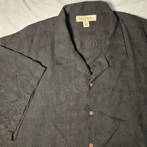 Tommy Bahama Mens XXL Black 100% Silk Pineapple Jacquard Short Sleeve Camp Shirt
